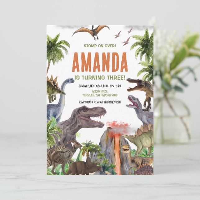 Invitation Dinosaur Anniversaire Invitation, Dinosaure Annive (Debout devant)