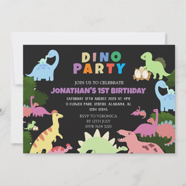 Invitation Dinosaur Anniversaire Simple mignonne Premier anni (Devant)