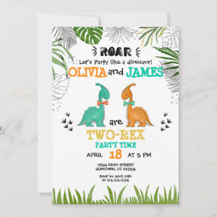Invitation Dinosaur Anniversaire TOUT AGE Jumeaux Jumeaux 