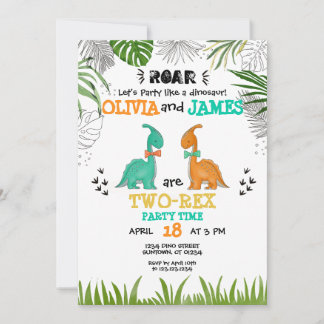 Invitation Dinosaur Anniversaire TOUT AGE Jumeaux Jumeaux 