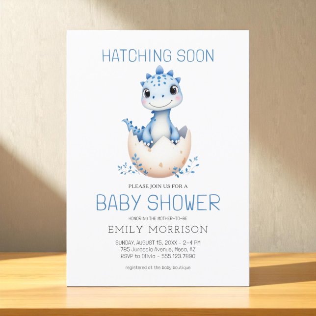Invitation Dinosaur Blue Boy Hatching Bientôt mignon Baby sho (Créateur téléchargé)