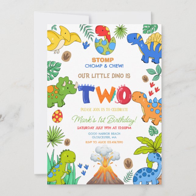 Invitation Dinosaur boy 2nd birthday (Devant)