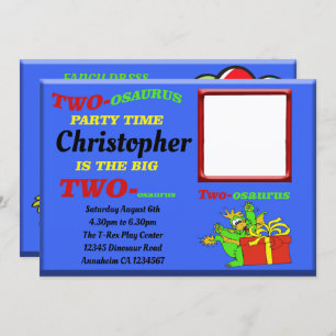 Invitation Dinosaur Boys Blue Deux osaurus 2e Anniversaire