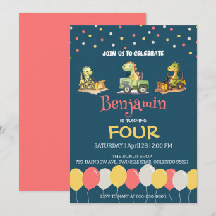 Invitation Dinosaur camion camion ballon école Anniversaire