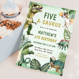 Invitation Dinosaur Cinq-A-Saurus 5e fête d'anniversaire