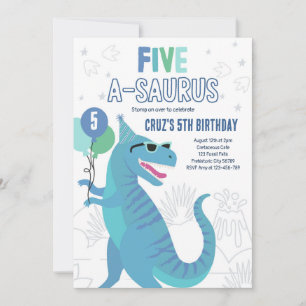Invitation Dinosaur Cinq A-Saurus 5e fête d'anniversaire T-Re