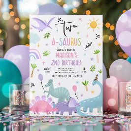 Invitation Dinosaur Deux-A-Saurs Rose T-Rex 2e fête d'anniver