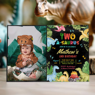 Invitation Dinosaur Deux-A-Saurus 2e fête d'anniversaire Phot