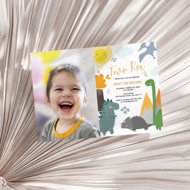 Invitation Dinosaur Deux Rex 2e fête de photos d'anniversaire (Créateur téléchargé)