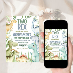Invitation Dinosaur Deux rex Boy 2ème anniversaire fête Invit
