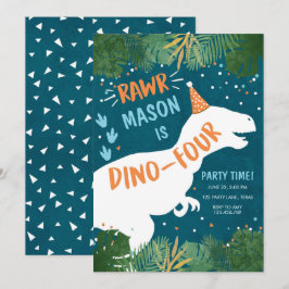 Invitation Dinosaur Dino-Four RAWR 4e anniversaire