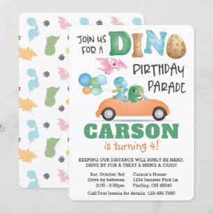 Invitation Dinosaur Drive By Birday Parade Party