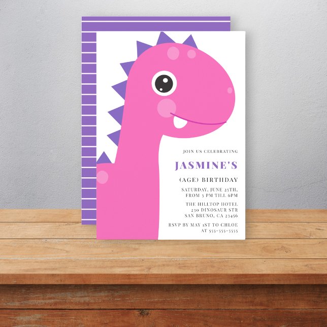 Invitation Dinosaur enfant rose (Créateur téléchargé)
