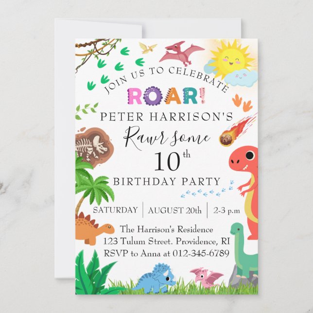 Invitation Dinosaur Enfants Rawer une fête d'anniversaire (Devant)