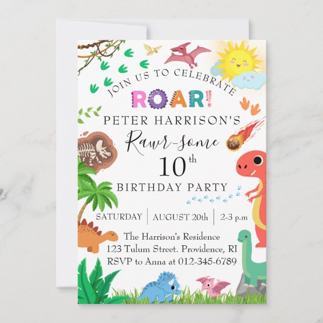 Invitation Dinosaur Enfants Rawr-some fête d'anniversaire (Devant)