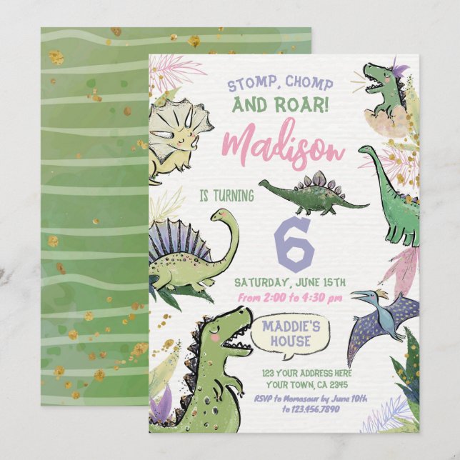 Invitation Dinosaur fête à thème Anniversaire (Devant / Derrière)