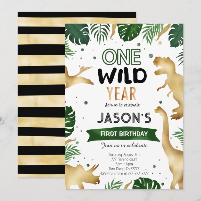 Invitation Dinosaur fête d'anniversaire (Devant / Derrière)