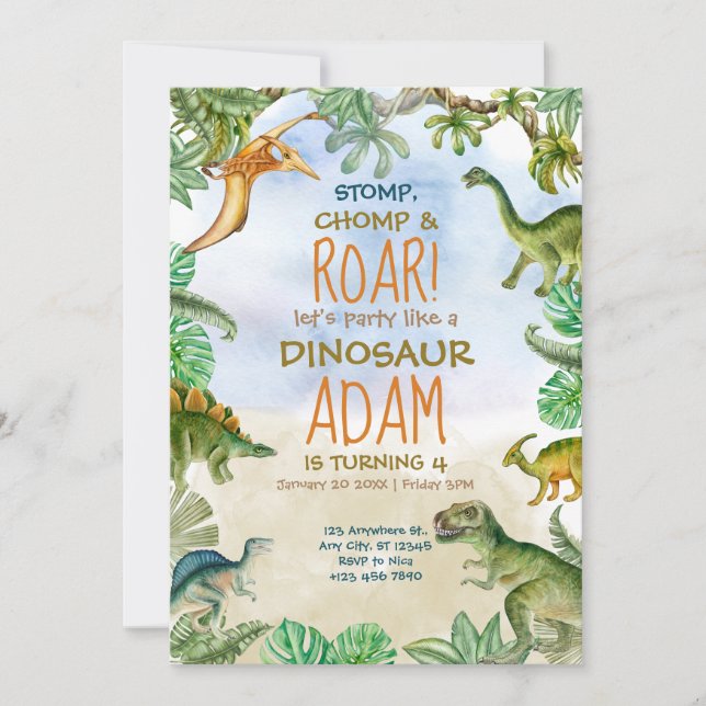 Invitation Dinosaur fête d'anniversaire Jurassique fête d'ann (Devant)