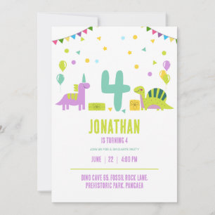 Invitation Dinosaur fête d'anniversaire Pastel Enfants 4e ann