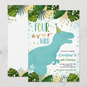 Invitation Dinosaur Four Ever Wild Boy Dinosaur 4e anniversai