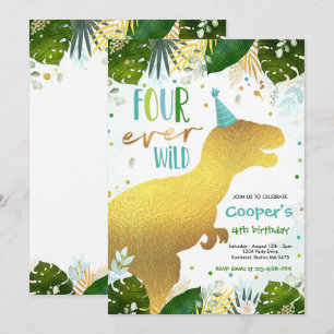 Invitation Dinosaur Four Ever Wild Boy Dinosaur 4e anniversai