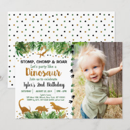 Invitation Dinosaur Green & Gold Safari Anniversaire