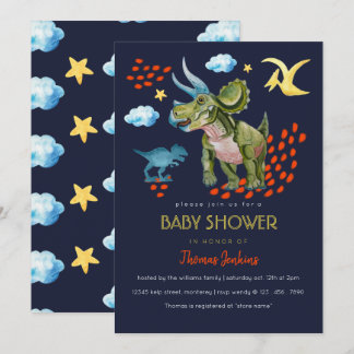 Invitation Dinosaur in watercolor Baby Shower invite