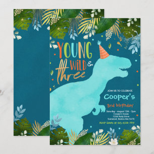 Invitation Dinosaur Jeune Sauvage Et Trois Dinosaures Anniver
