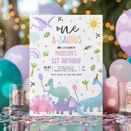 Invitation Dinosaur One-A-Saurs Pink T-Rex 1er Anniversaire