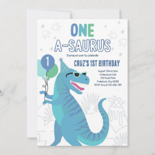 Invitation Dinosaur One A-Saurus 1er anniversaire fête T-Rex