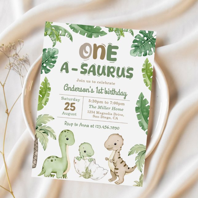 Invitation Dinosaur One-A-Saurus 1ère fête d'anniversaire (Créateur téléchargé)