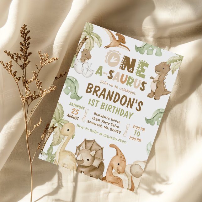Invitation Dinosaur One-A-Saurus 1ère fête d'anniversaire (Créateur téléchargé)