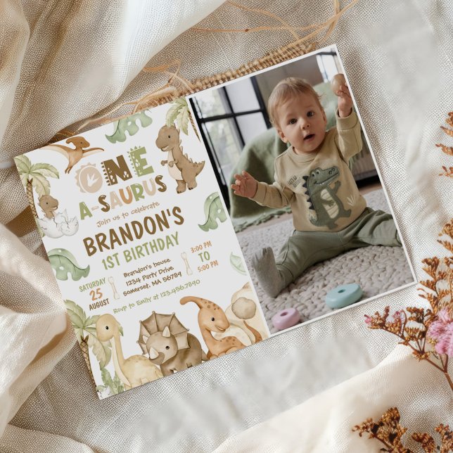 Invitation Dinosaur One-A-Saurus 1ère fête d'anniversaire Pho (Créateur téléchargé)