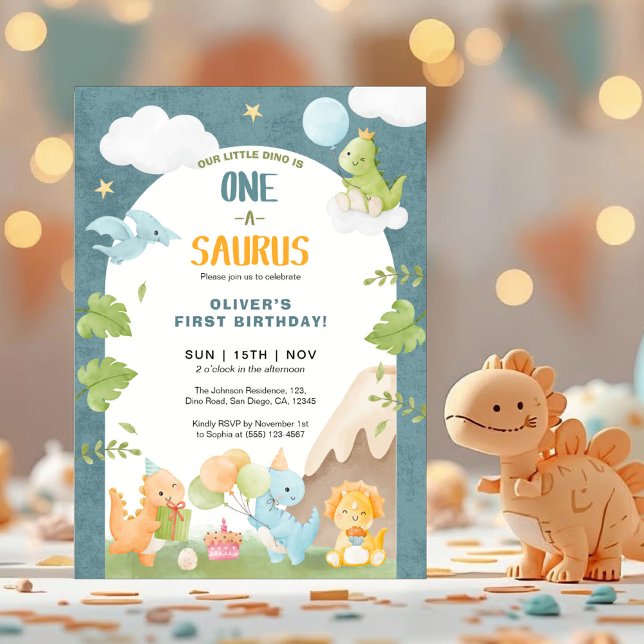 Invitation Dinosaur One-A-Saurus 1st First Birthday Party (Créateur téléchargé)