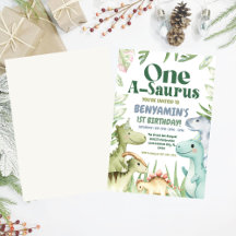 Dinosaur One-A-Saurus Boy 1st Birthday Party Invit