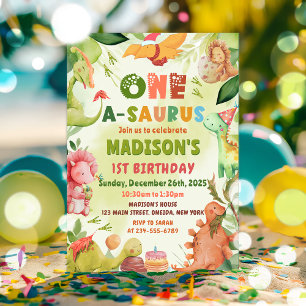 Invitation Dinosaur One-A-Saurus Vert 1er Anniversaire