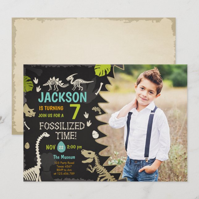 Invitation Dinosaur Party Boy Fossil Dino Dig Anniversaire (Devant / Derrière)