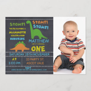 Invitation Dinosaur photo tableau noir 1er anniversaire Invit