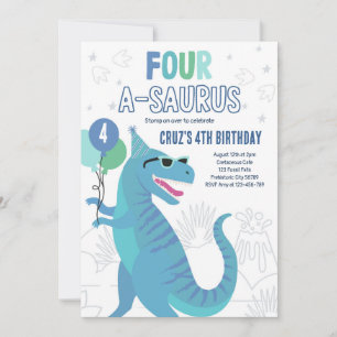 Invitation Dinosaur Quatre A-Saurus 4e fête d'anniversaire T-