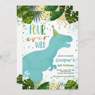 Invitation Dinosaur Quatre Sauvages Dinosaure 4e anniversaire
