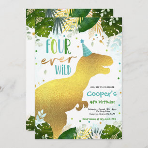 Invitation Dinosaur Quatre Sauvages Dinosaure 4e anniversaire