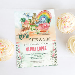 Invitation Dinosaur Roar Baby shower Fête Fille