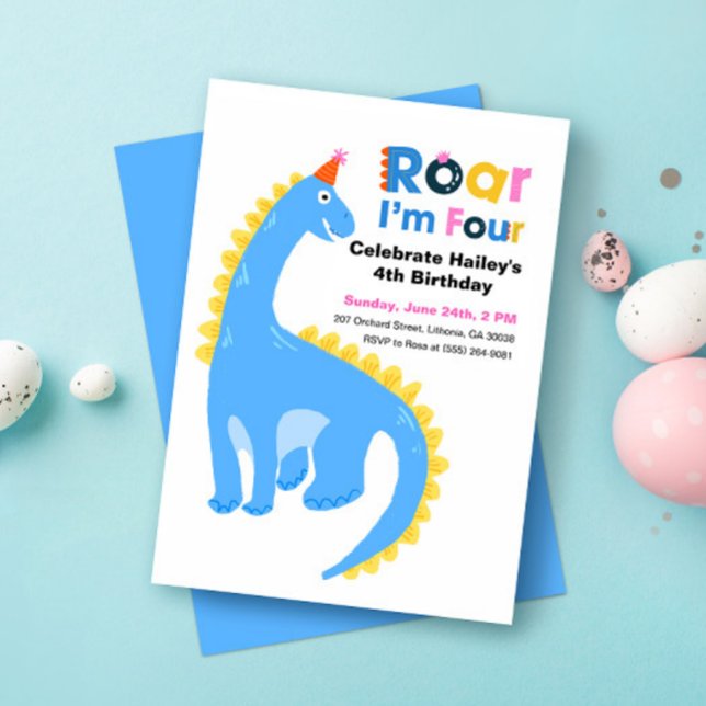Invitation Dinosaur Roar Dans Enfants 4e anniversaire Invitat (Créateur téléchargé)