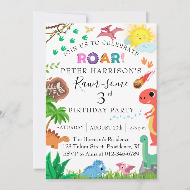 Invitation Dinosaur Roar Jurassic Boy Anniversaire (Devant)