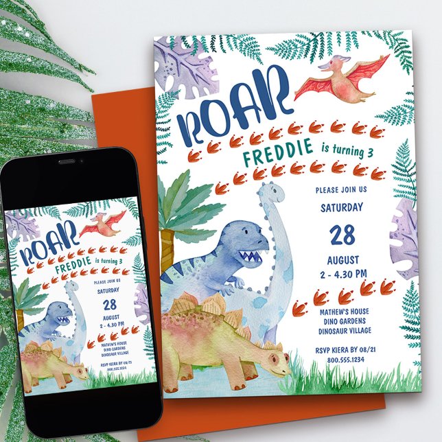 Invitation Dinosaur Roar N'importe quel âge Garçons Anniversa (Kids Dinosaur birthday party invitation for any age)