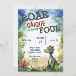 Invitation Dinosaur Roar tourne quatre garçons 4e anniversair