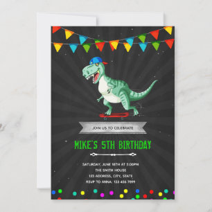Invitation Dinosaur skate fête d'anniversaire