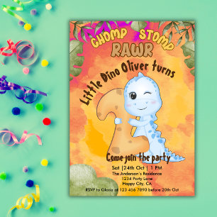 Invitation Dinosaur Stomp Chomp Rawr 2e anniversaire