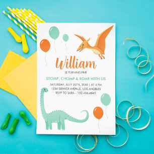 Invitation Dinosaur Stomp Chomp Rawr Birthday Party Boy