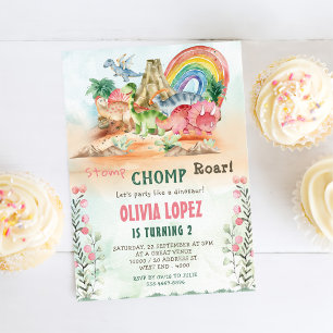Invitation Dinosaur Stomp Chomp Roar 2e fête d'anniversaire f